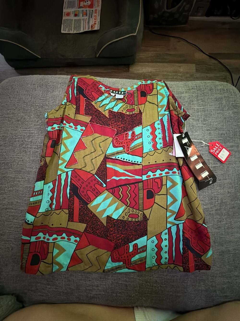 Faith Vintage Abstract Geometric Pattern Sleeveless Tank Top